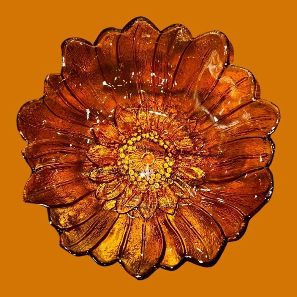 Vintage Marigold Carnival Glass Lily Pons Sunflower Bowl - Picture 5 of 5